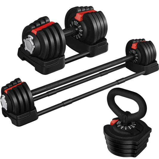 3-In-1 Quick-Adjustable Dumbbell Weight Set, Black, 46.41 Lb