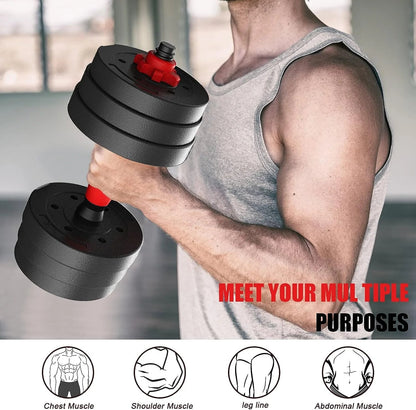 66LB 2 in 1 Adjustable Dumbbell Set with Connecting Rod Used as Barbell for Whole Body Workouts