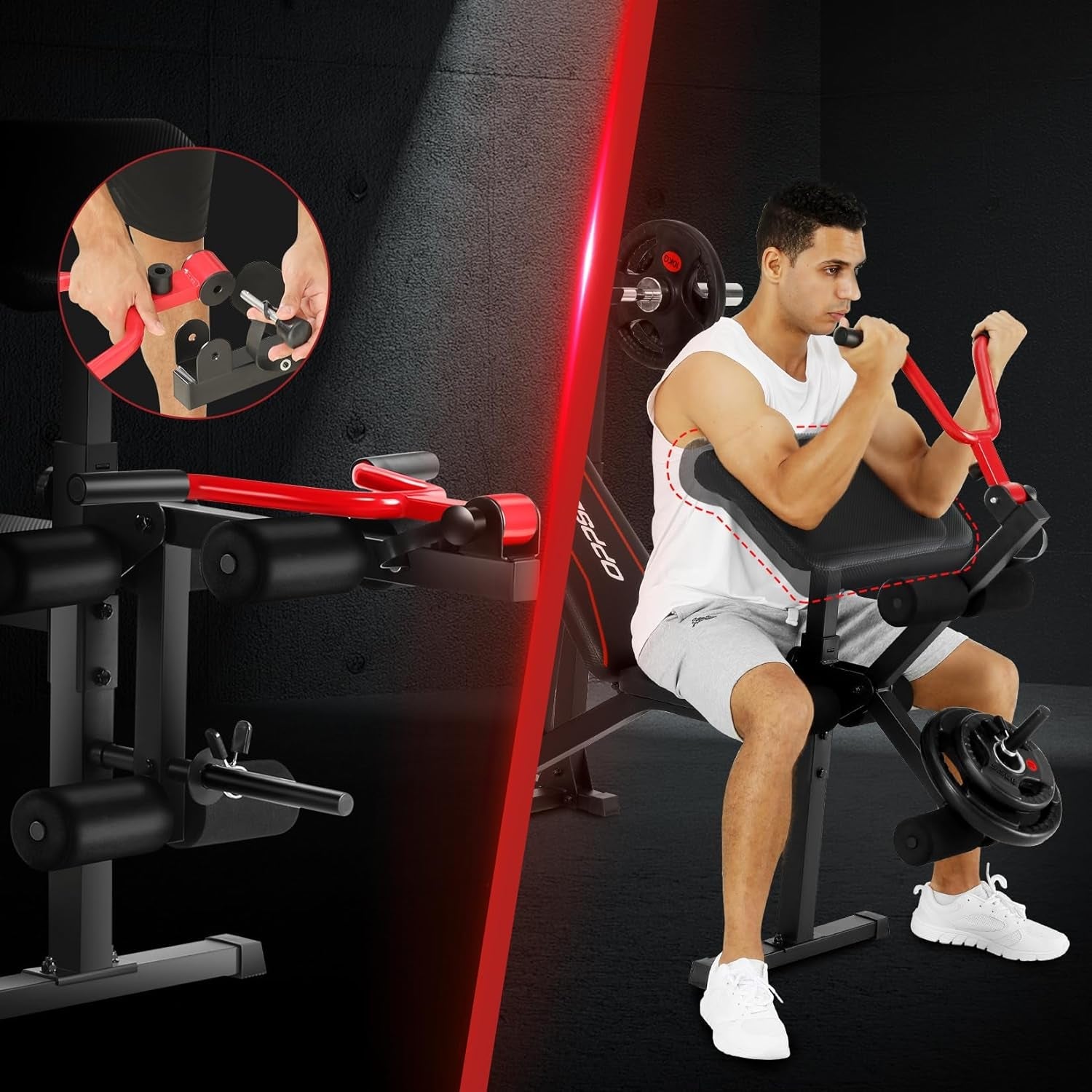 900LBS Weight Bench Set with Squat Rack Preacher Curl Weight Bench with Leg Extension Bench Press Set Workout Bench for Home Gym Full Body Workout