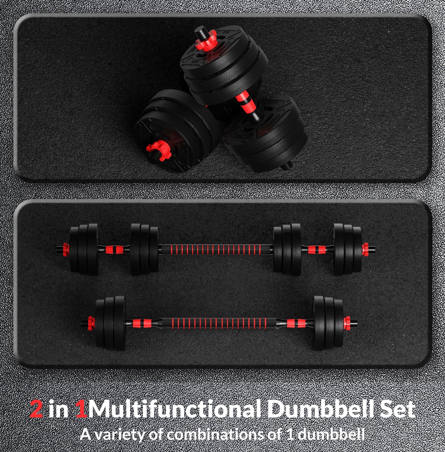 60LB 2-In-1 Portable Changeable Dumbbell and Barbell Set with Adjustable Weights