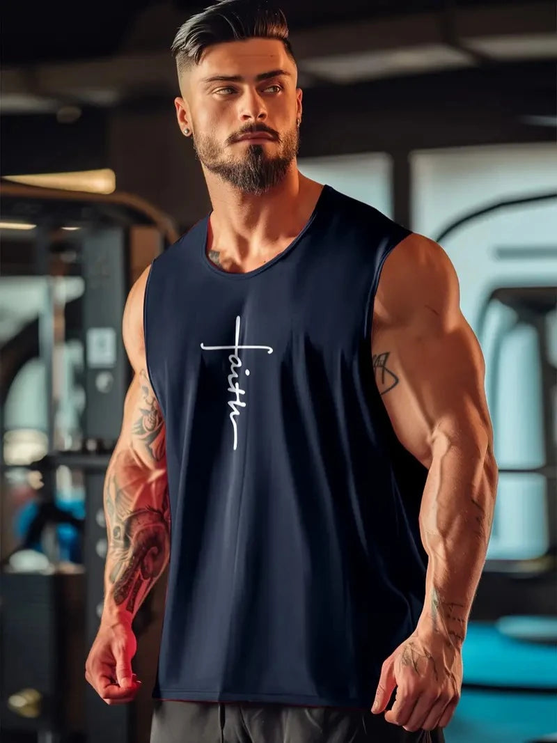 Mens Fitness Tank Top Quick Dry Fabric Sleeveless Top Gym Sports Tank Top Mens Bodybuilding Clothing Mens Singlet Sweatshirt