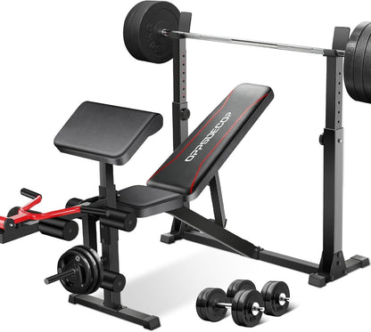 900LBS Weight Bench Set with Squat Rack Preacher Curl Weight Bench with Leg Extension Bench Press Set Workout Bench for Home Gym Full Body Workout