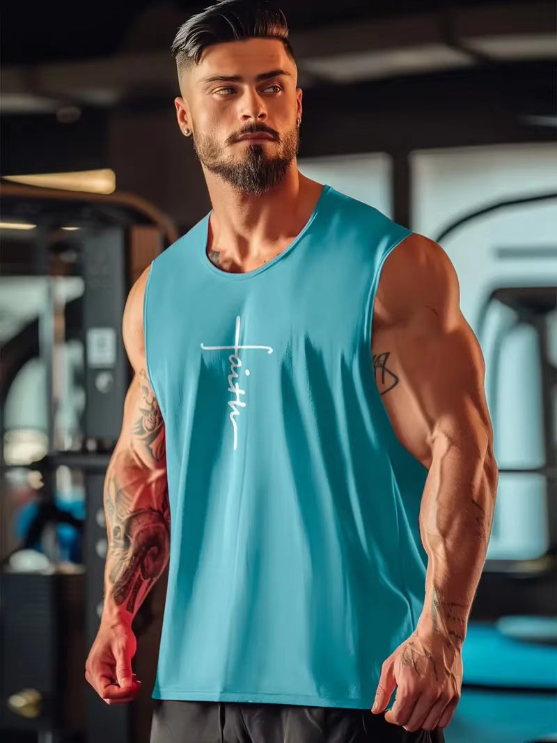 Mens Fitness Tank Top Quick Dry Fabric Sleeveless Top Gym Sports Tank Top Mens Bodybuilding Clothing Mens Singlet Sweatshirt