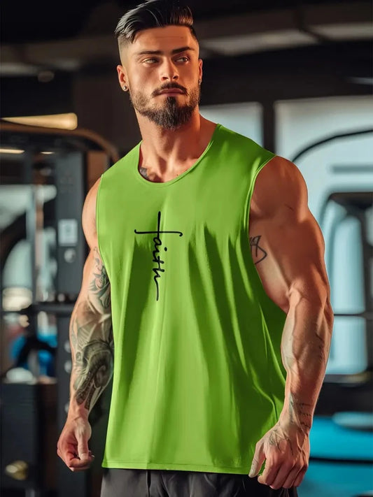 Mens Fitness Tank Top Quick Dry Fabric Sleeveless Top Gym Sports Tank Top Mens Bodybuilding Clothing Mens Singlet Sweatshirt